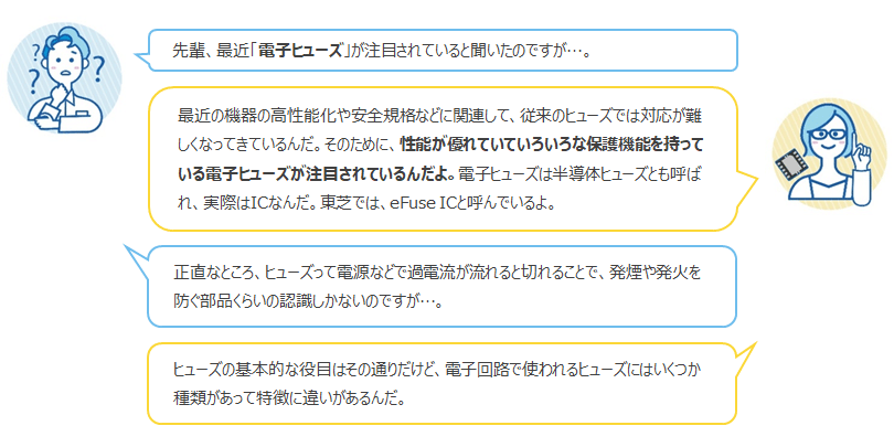 先輩と後輩の会話：なぜ電子ヒューズが注目されているの？