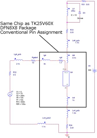 Simulation circuit of MOSFET4 leads package DFN8x8(TK25V60X) application circuit.